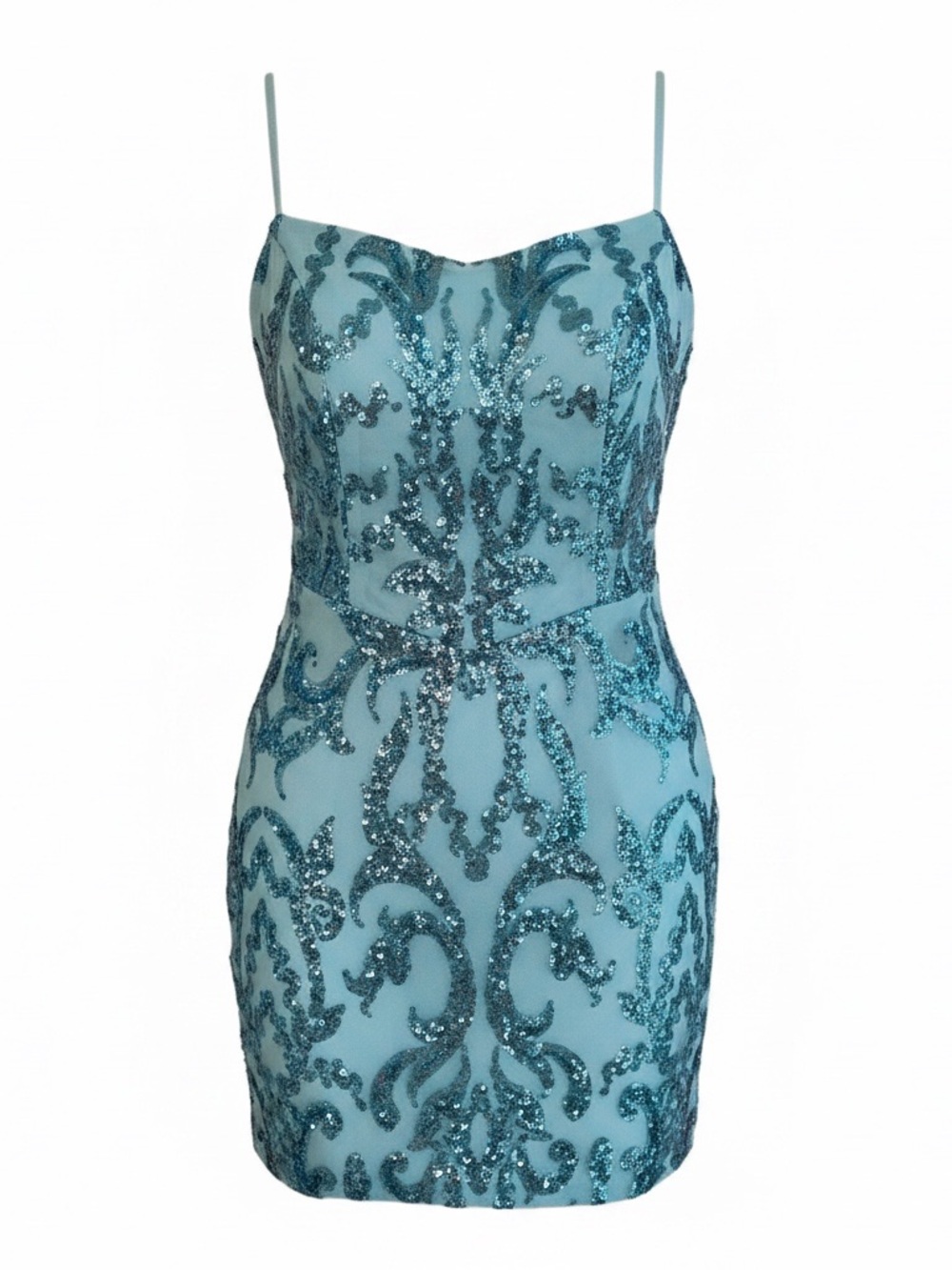 Sequin Embellished Aqua Sheath Dress